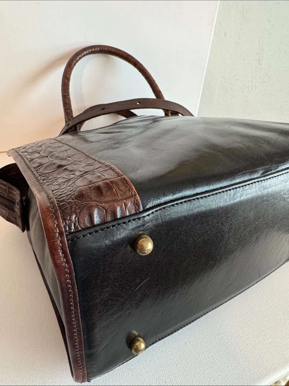 Vintage Brahmin Addison Croc Embossed Leather Satchel